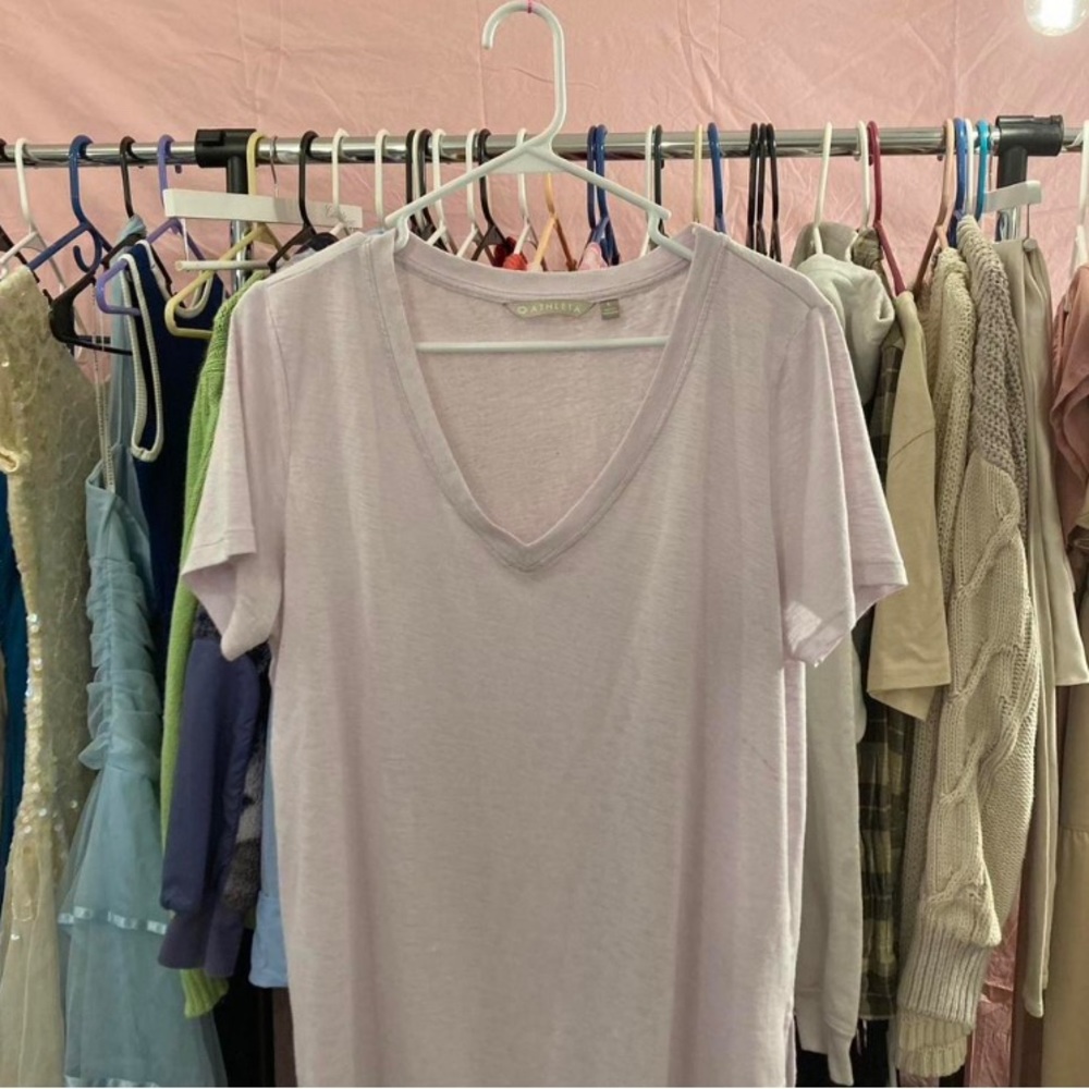Athleta light lavender v neck semi see through shirt